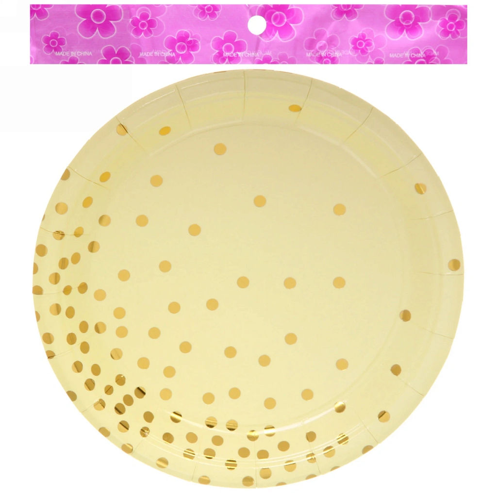 Цена за 6 шт. Тарелка бумажная 18 см в наборе 10 шт "Конфетти" желтая