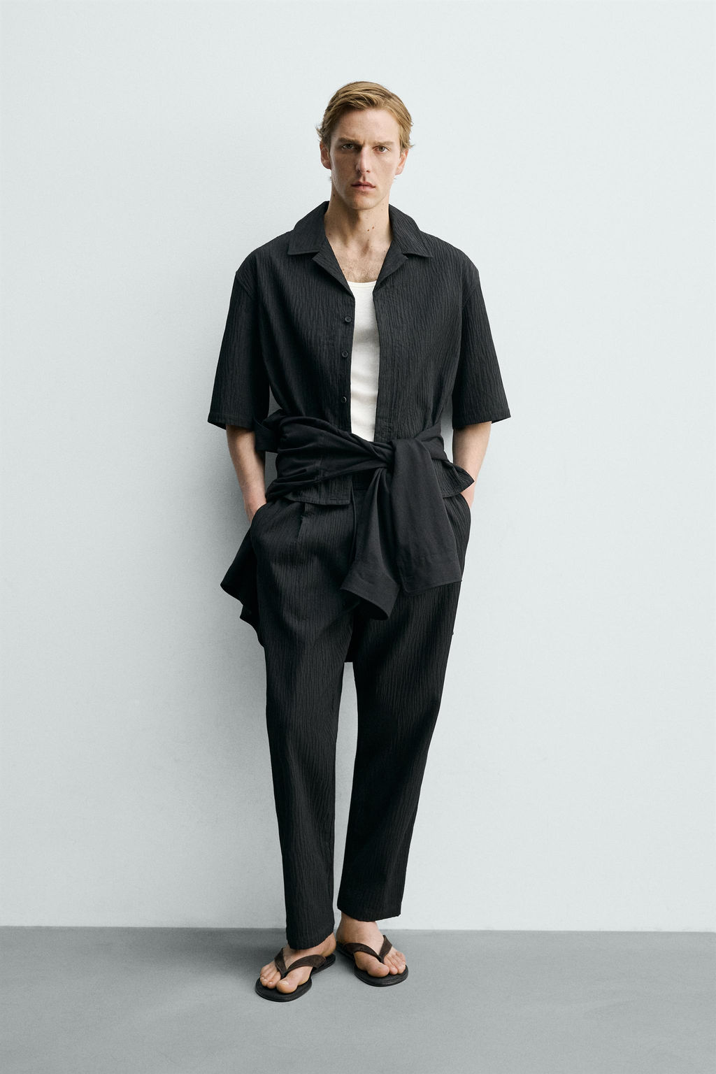 CAMISA RELAXED FIT JACQUARD CUADROS / Negro