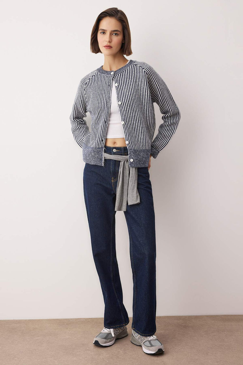 Lacivert Bisiklet Yaka Cizgili Triko H?rka TWOAW26HI00304