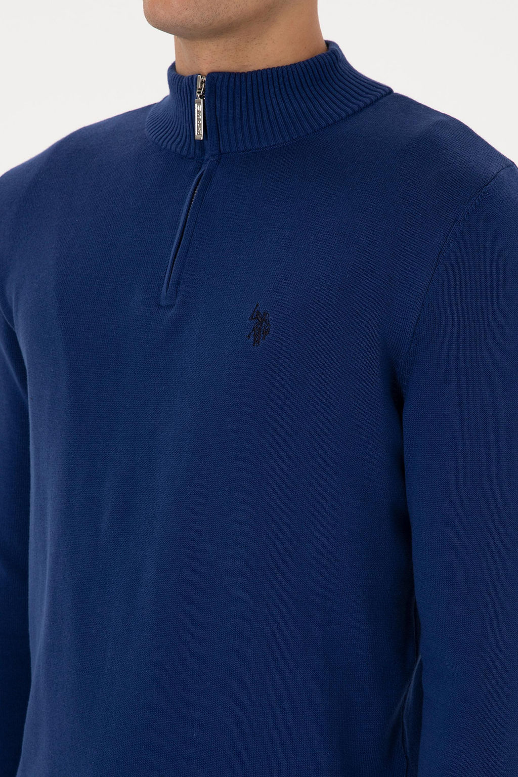 Erkek Slim Fit Yar_m Fermuarl_ _ndigo Basic Kazak - U.s. polo assn фото 7