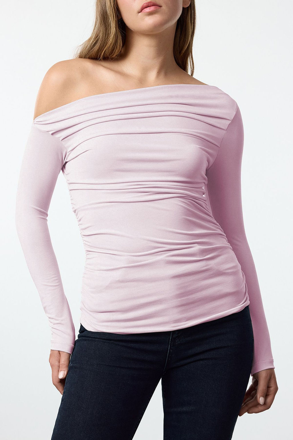 Pembe Buzgu/Drape Detayl? Fitted/Vucuda Oturan Uzun Kollu Esnek Orme Bluz TWOAW25BZ00248