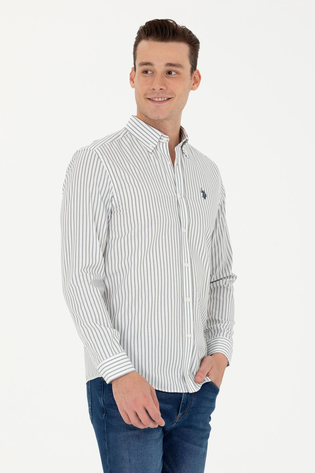 U. S. Polo Assn Мужская белая рубашка в полоску цвета экрю - U.s. polo assn фото 17