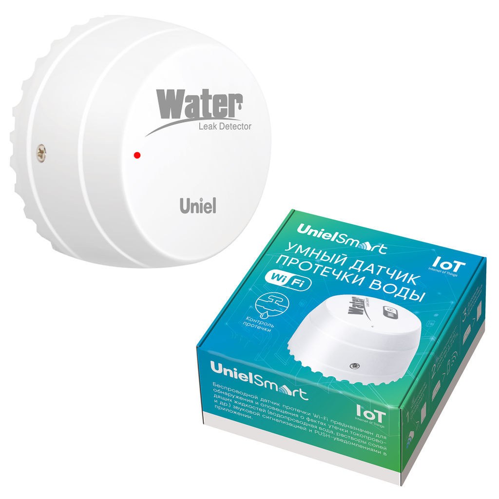 USN-A520 WS/WF WHITE Умный датчик протечки воды Wi-Fi, на батарейке CR123A (н/к). Звуковое+PUSH оповещение. Напольный. Белый. Приложение UnielSmart. TM Uniel - Volpe фото 7