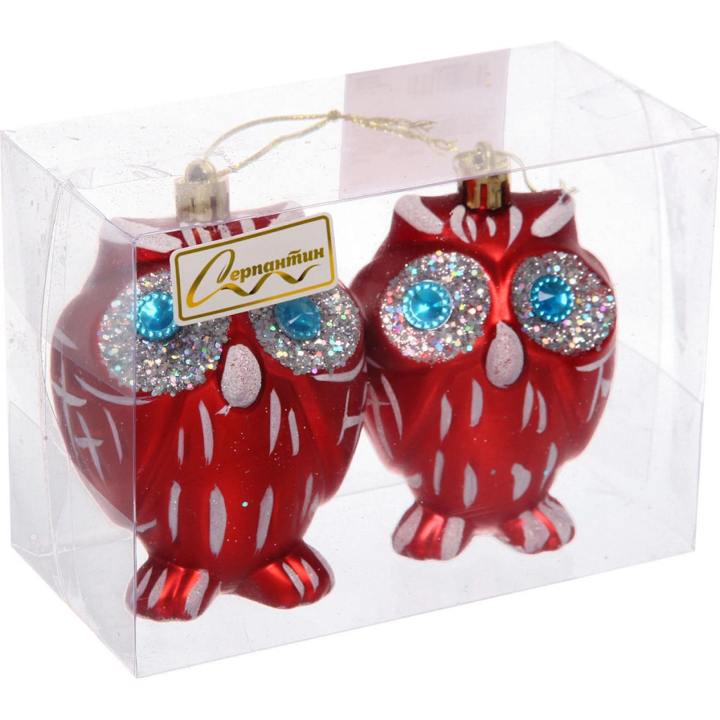 Цена за 2шт. Елочные игрушки "Brilliant Owl" 8 см (набор 2 шт), Красный