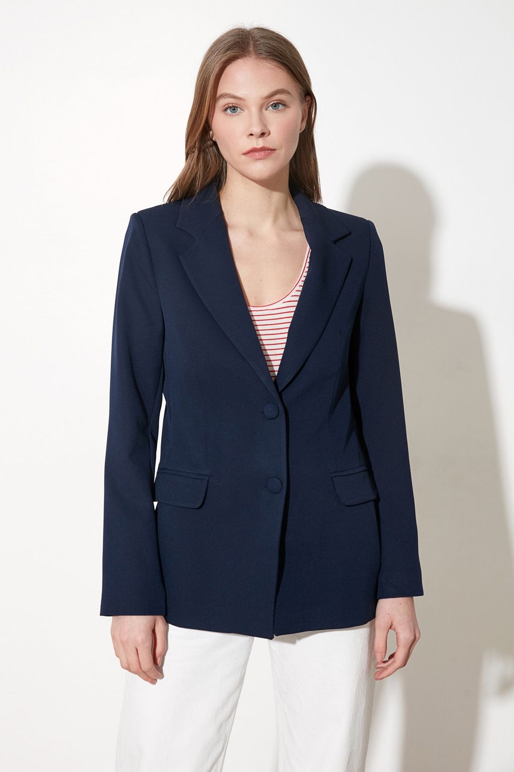 TRENDYOLMILLA Lacivert Regular Astarl? Dokuma Blazer Ceket TWOSS20CE0126  фото 7