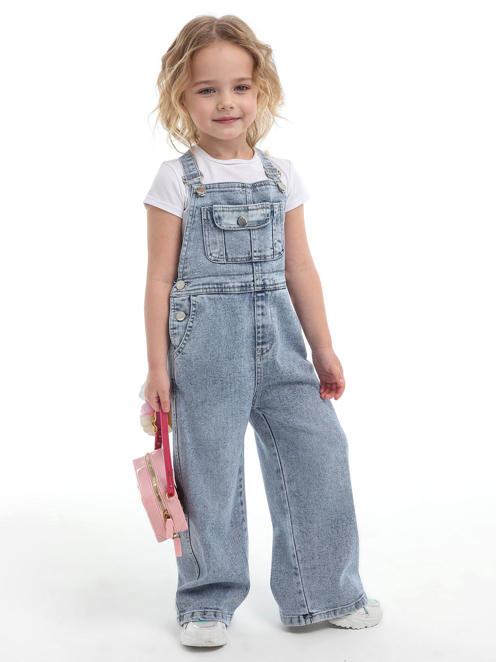 Полукомбинезон джинсовый для девочек - Синий мир фото 6
