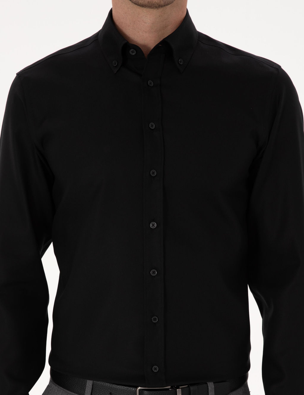 Siyah Slim Fit %100 Pamuk Yakas_ D__meli Oxford G_mlek
