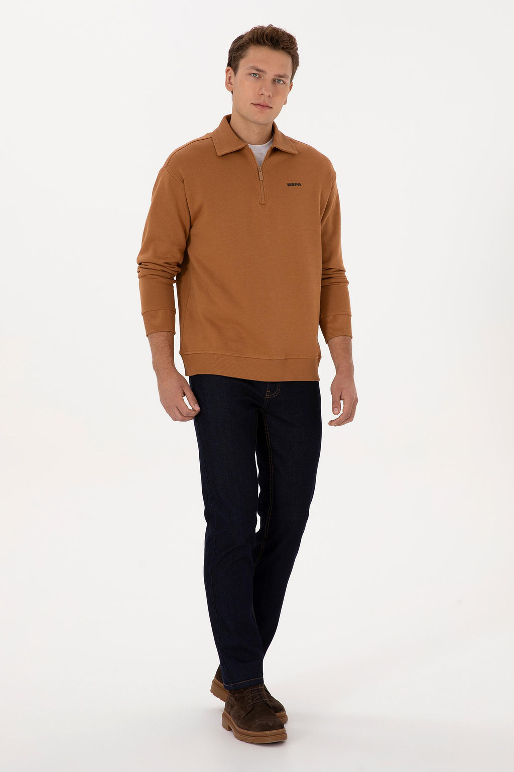Erkek Regular Fit Yar_m Fermuarl_ Camel Basic Sweatshirt - U.s. polo assn фото 4
