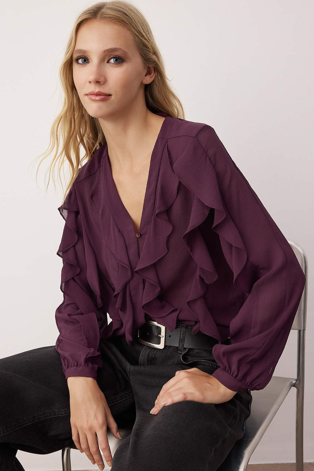 Bordo Volanl? Bohem Gomlek TWOAW26GO00045 - Trendyolmilla фото 5