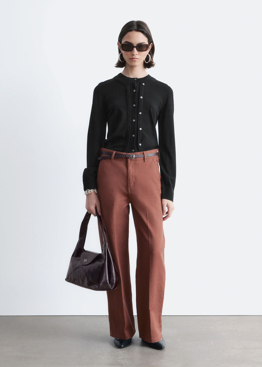 Pantalones de algod?n relajados de perneras anchas - H&m фото 3