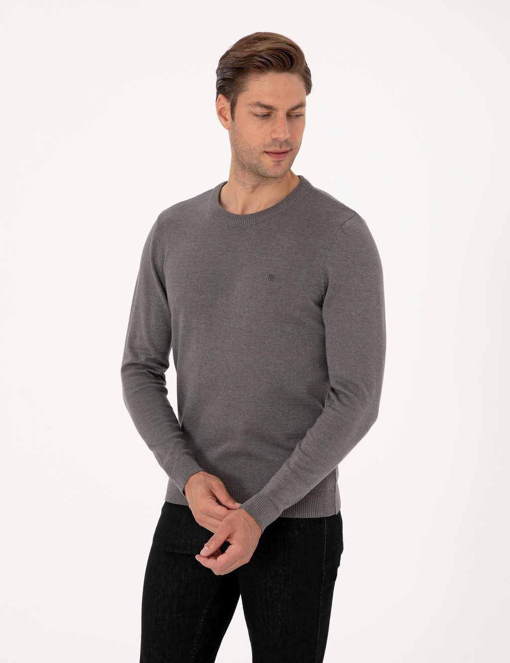 Gri Melanj Slim Fit Bisiklet Yaka Basic Triko Kazak - Pierre cardin фото 3