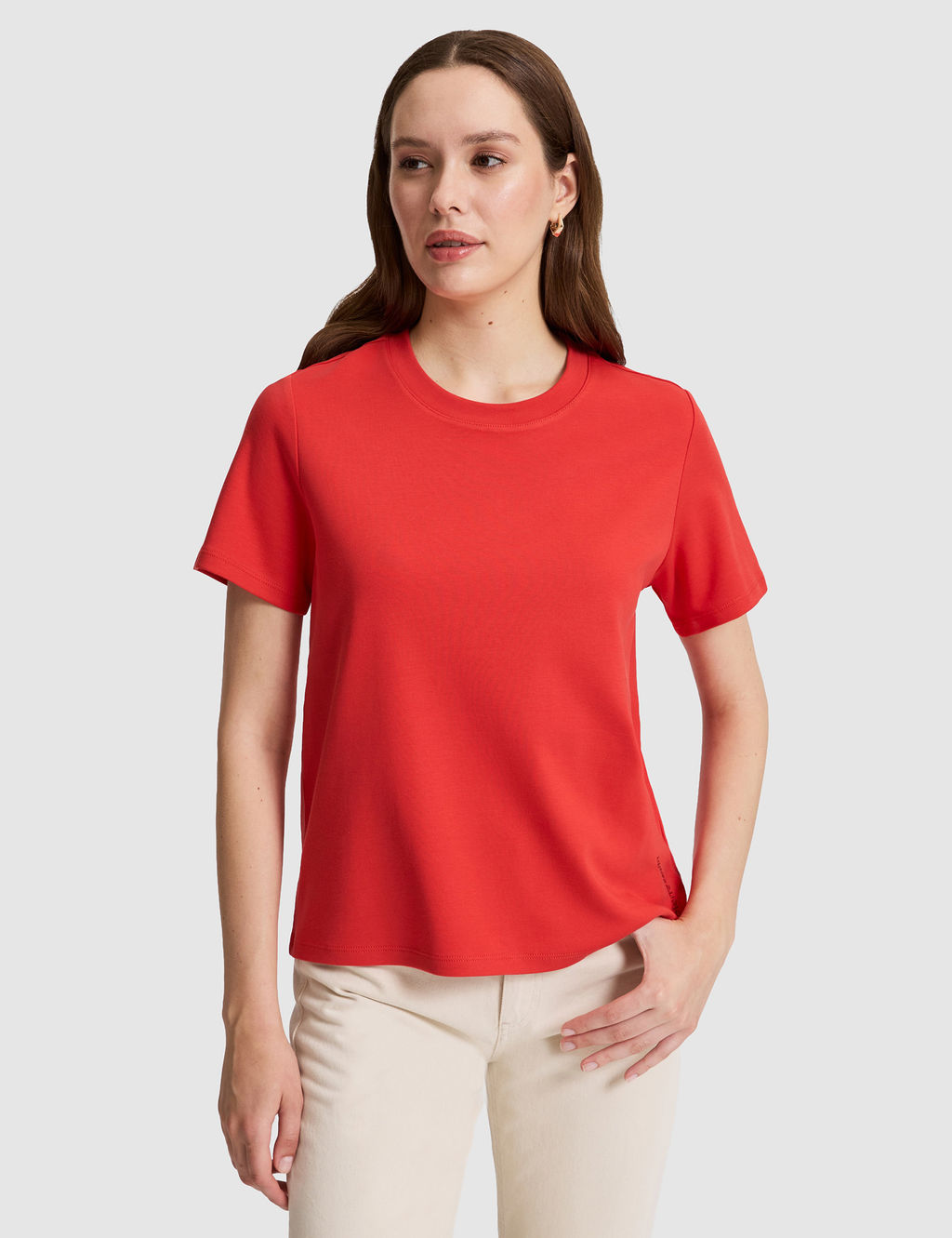 K_rm_z_ Regular Fit Bisiklet Yaka Basic Ti__rt