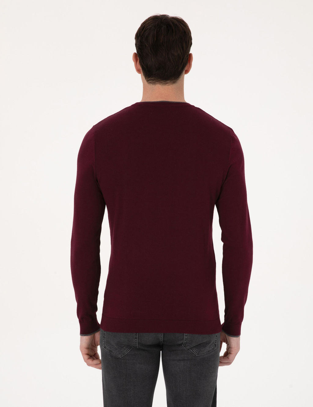 Bordo Slim Fit Pamuk Kar___ml_ Bisiklet Yaka Triko Kazak - Cacharel фото 5