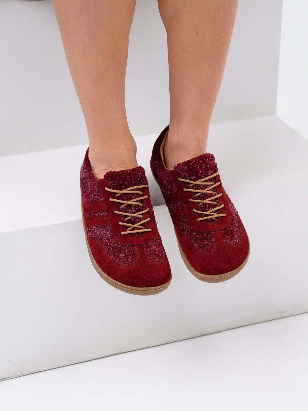 Кеды босоногие натуральная замша бордовые 184.natabr.Бордовая замша+бордовый джангл/Кожа