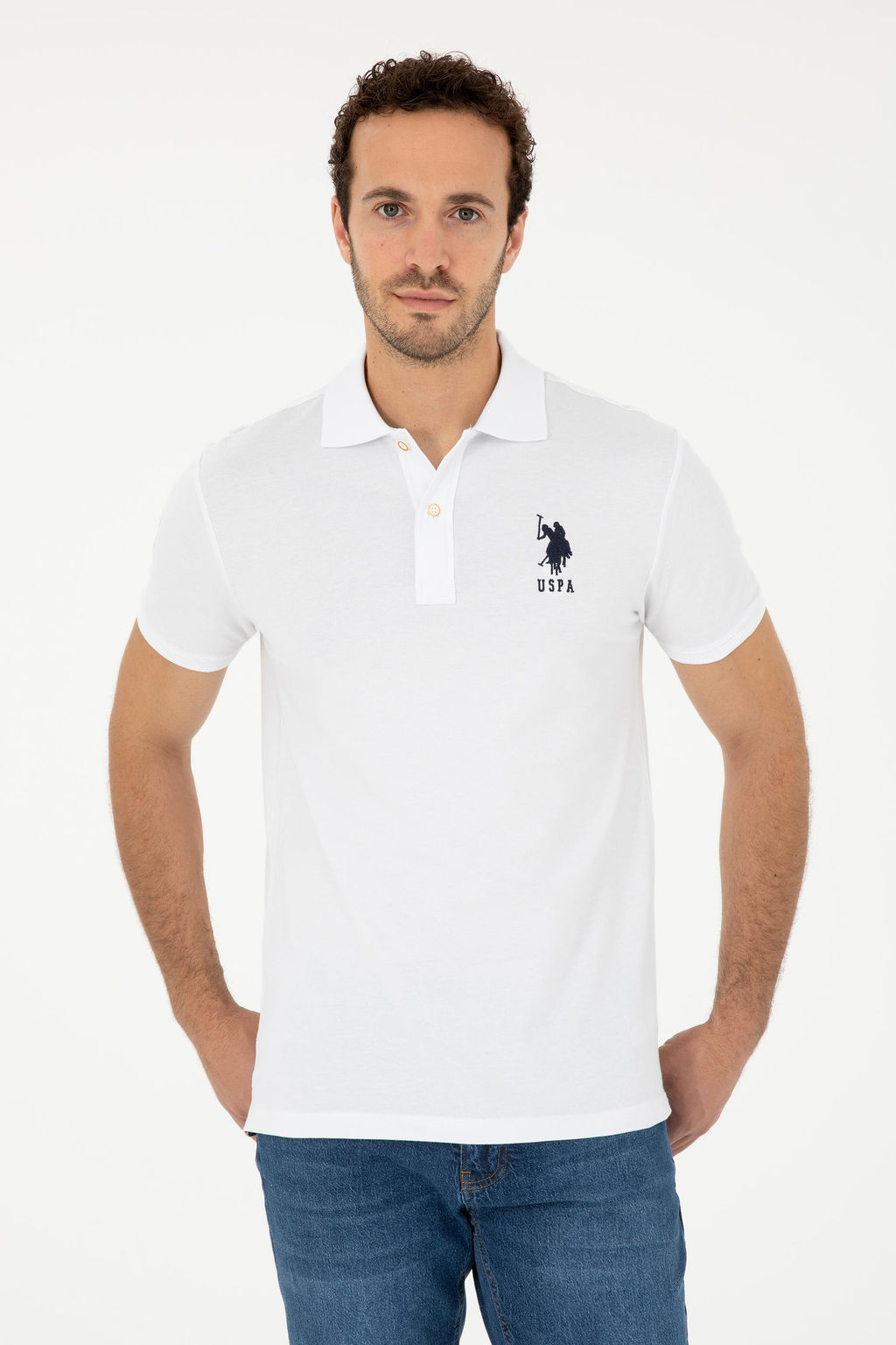 Футболка мужская U.S. Polo Assn базовая белая из хлопка с эластаном  фото 3