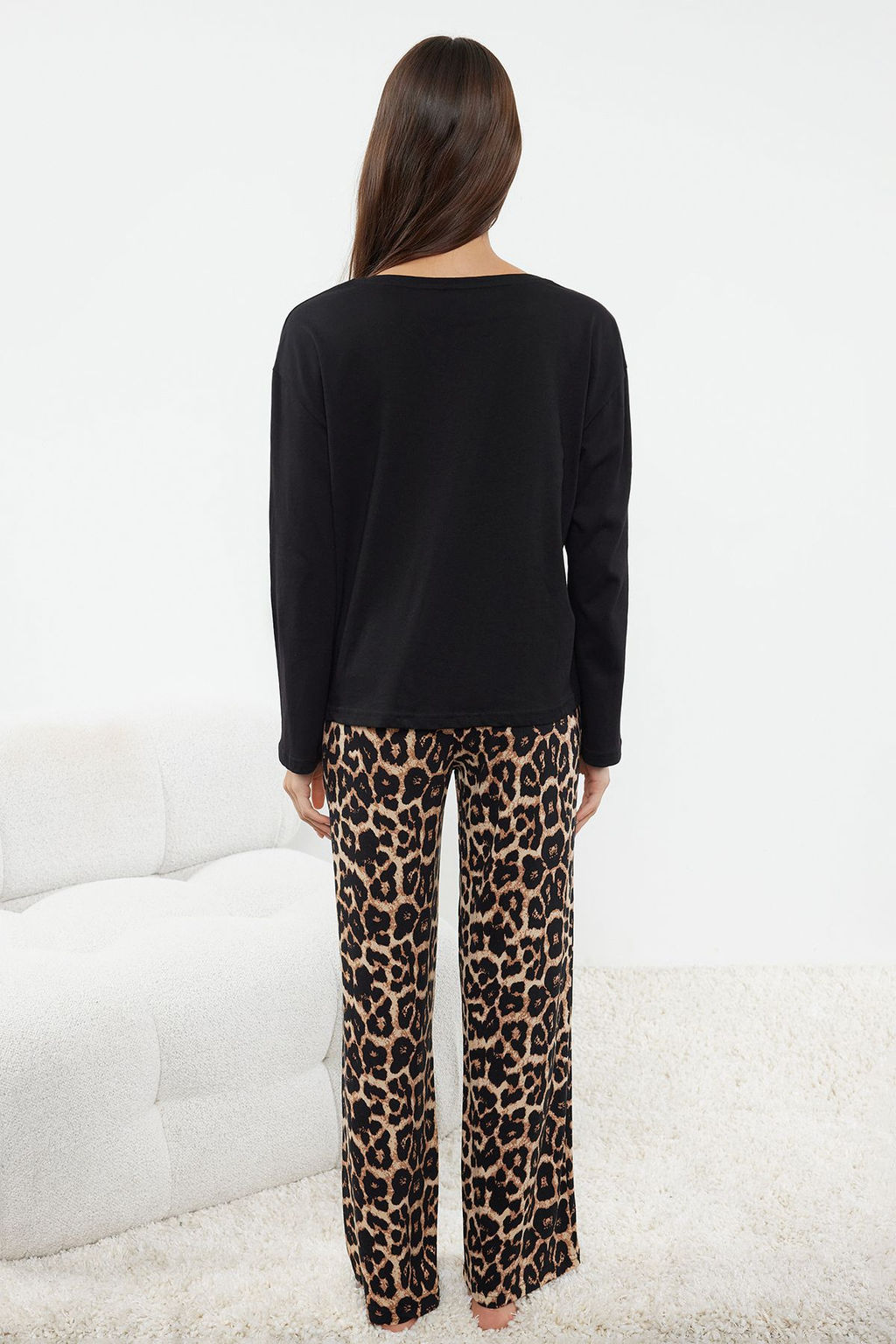 Trendyolmilla Siyah Leopar Desenli Orme Pijama Tak?m? THMAW25PT00100 фото 5