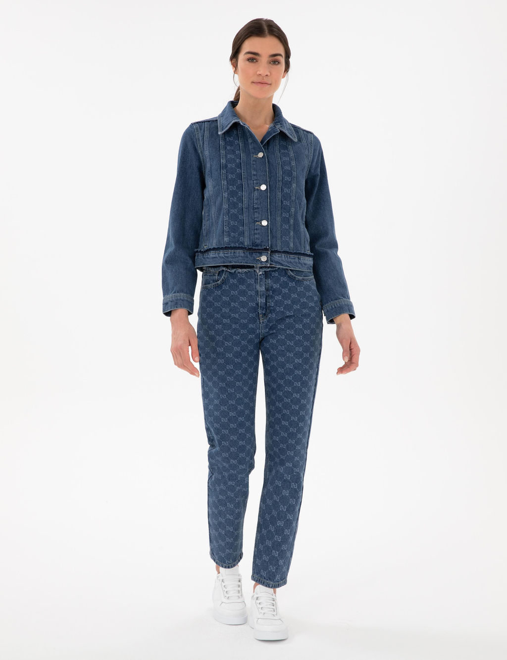 Koyu Mavi Crop Top Jean Ceket - Pierre cardin фото 4