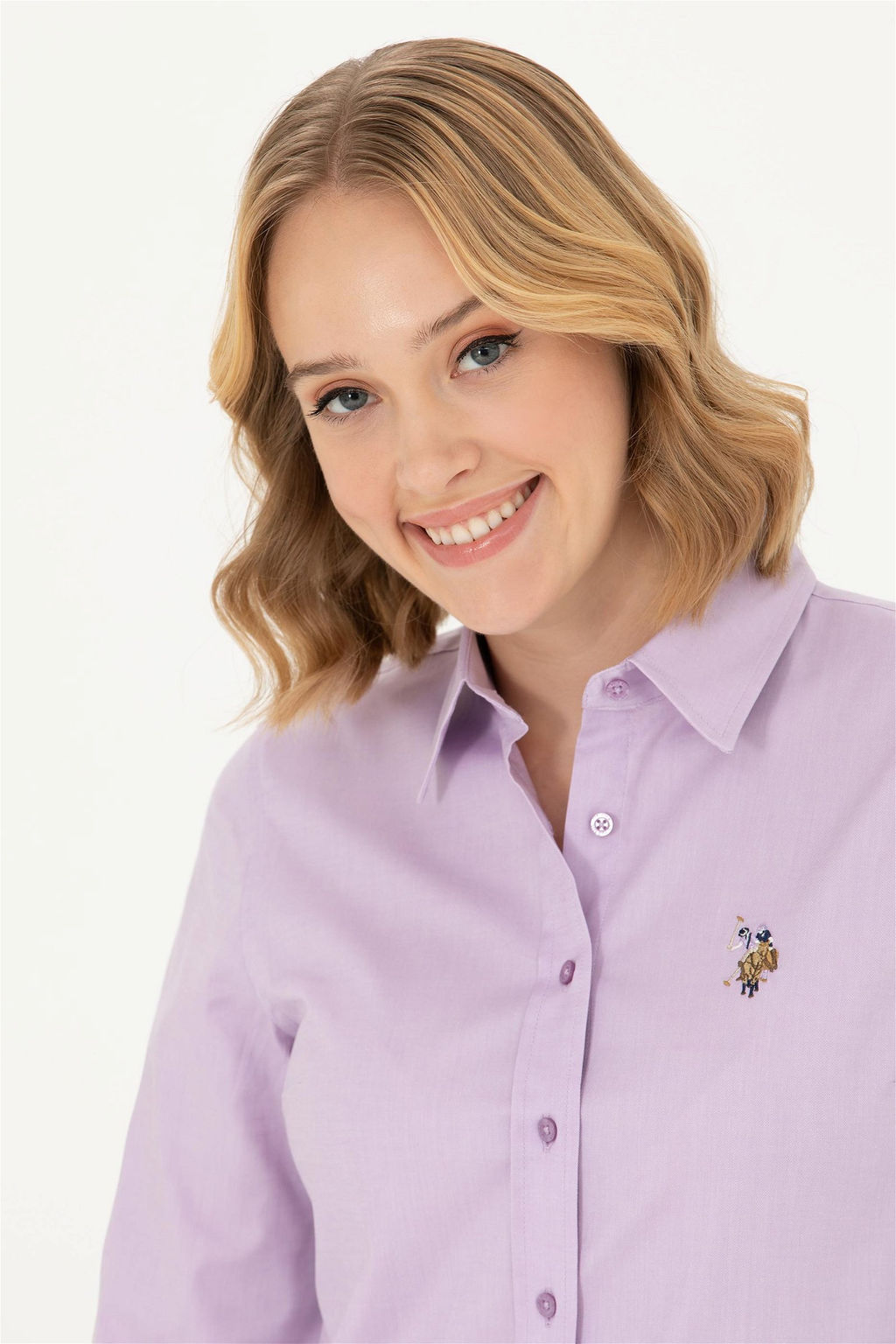 Женская сиреневая базовая рубашка с длинным рукавом - U.s. polo assn фото 9