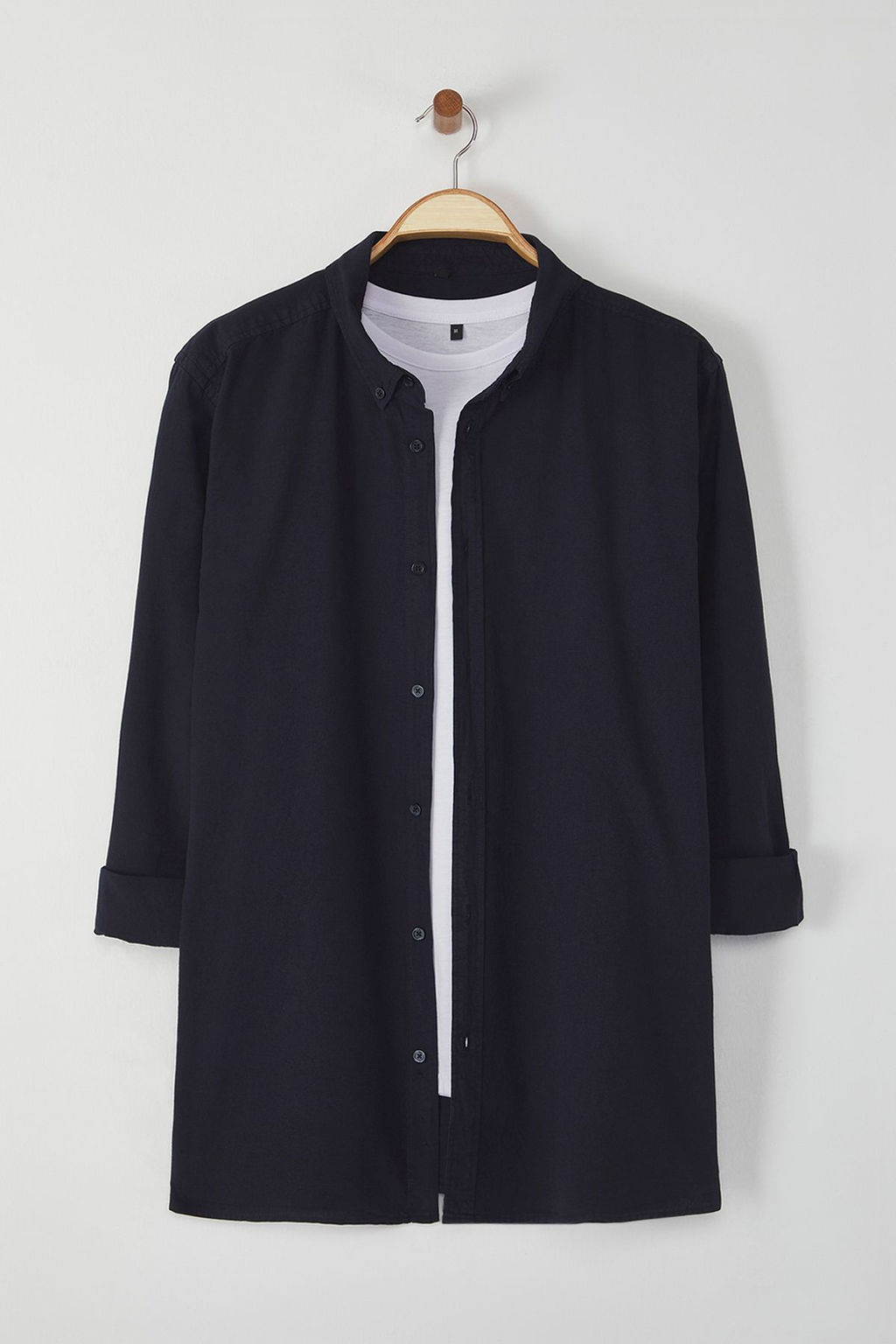 TRENDYOL MAN Lacivert Regular Fit Keten Gorunumlu Buyuk Beden Gomlek TMNSS24AX00006 - Trendyolmilla фото 2