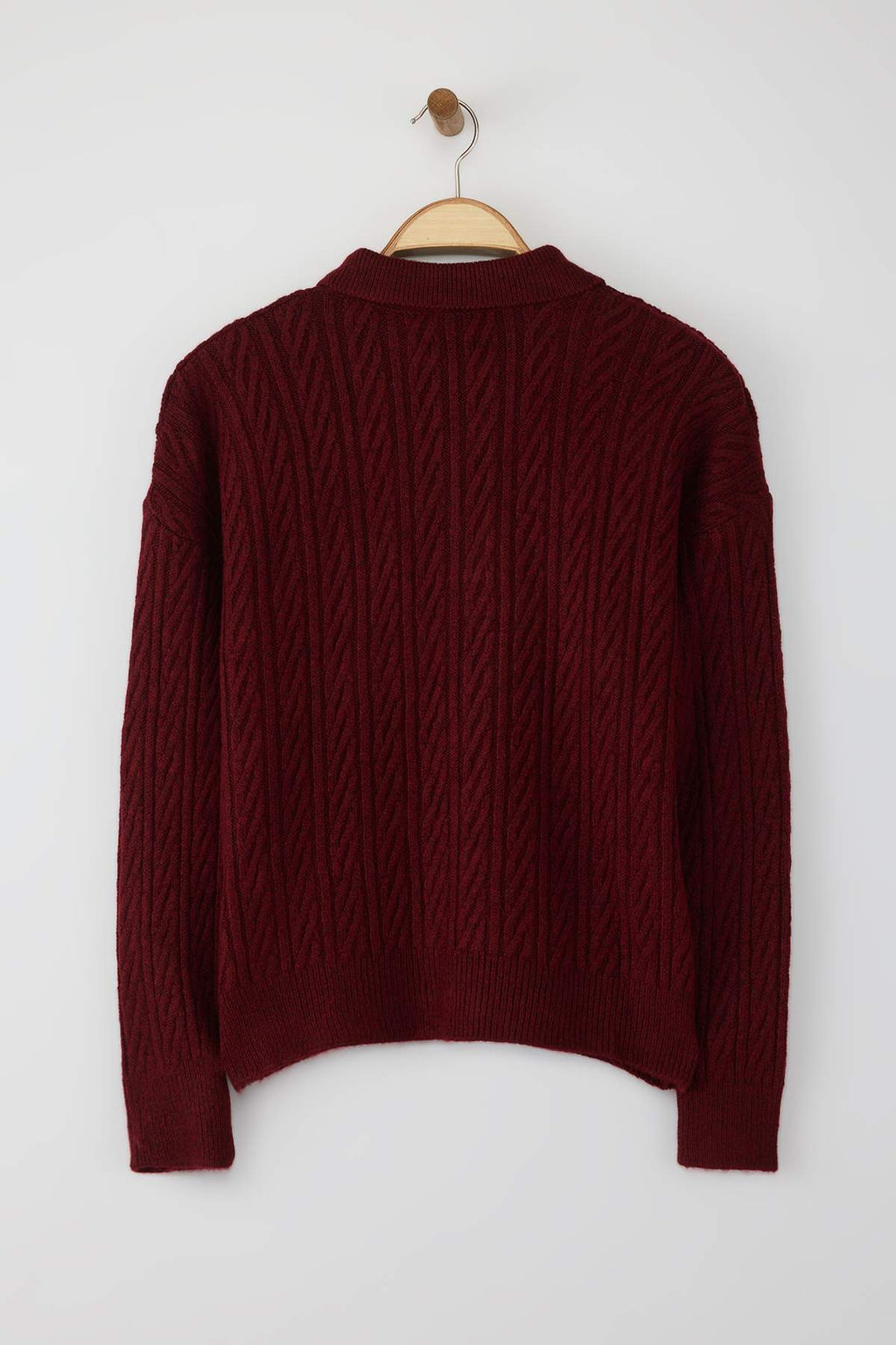 Bordo Genis Kal?p Yumusak Dokulu Triko Kazak TWOAW21KZ2635