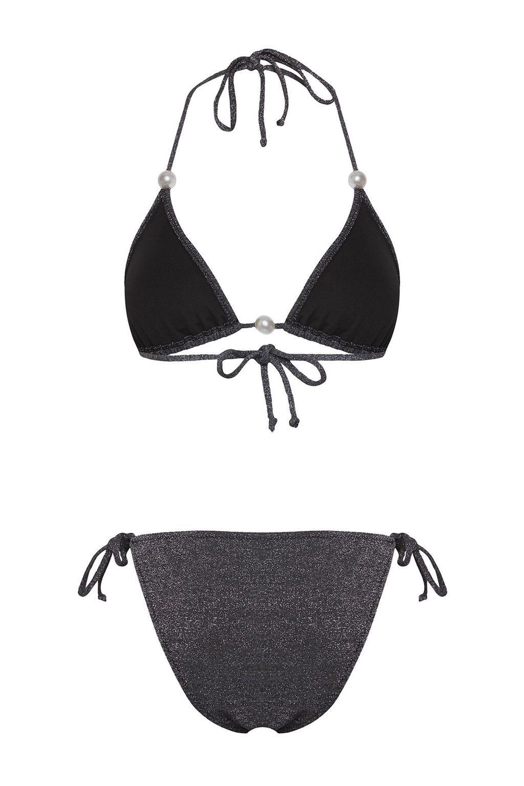 TRENDYOLMILLA Siyah Ucgen Inci Aksesuarl? Simli Regular Bikini Tak?m? TBESS25BT00059 фото 10