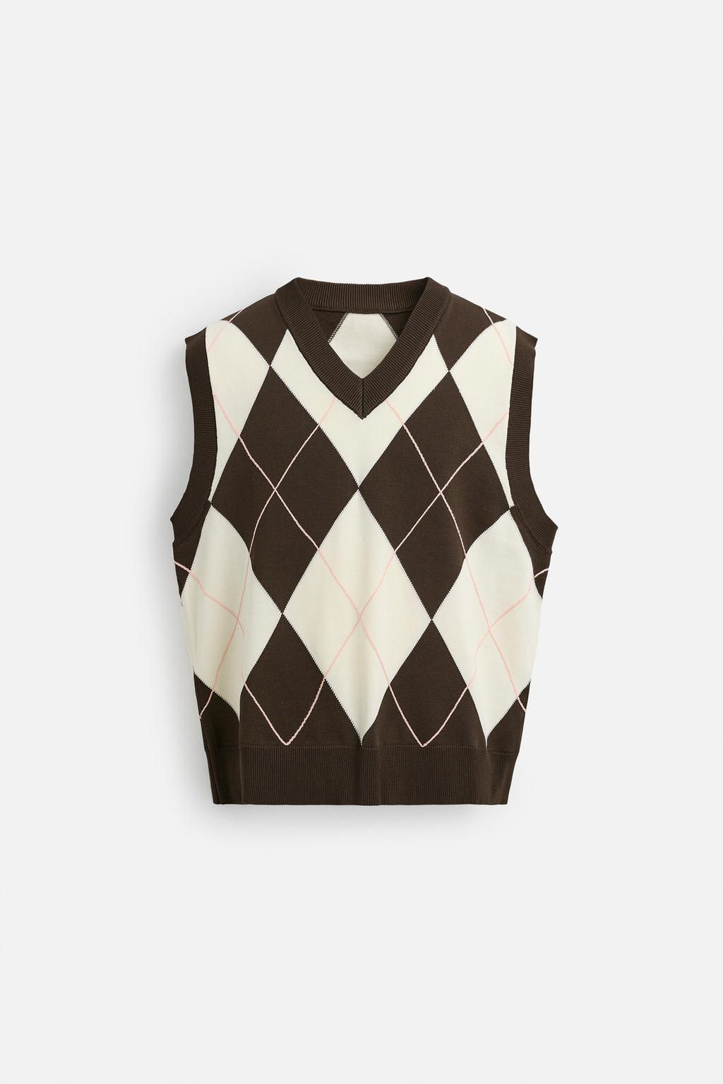 DIAMOND JACQUARD KNIT WAISTCOAT - Zara фото 8