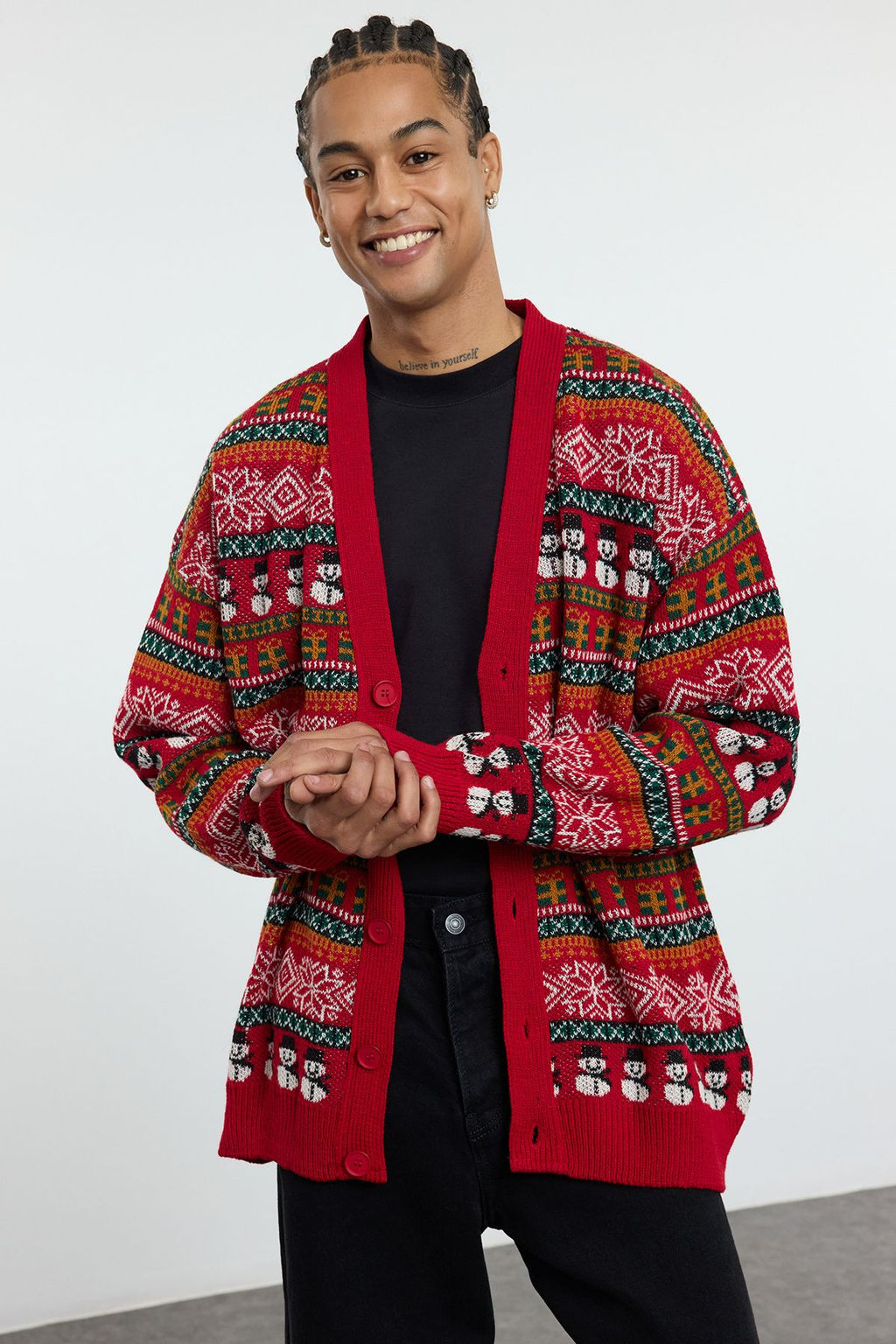 TRENDYOL MAN Cok Renkli Unisex Regular Fit Yunlu Genis Kal?p Christmas Triko H?rka TMNAW23HI00043 - Trendyolmilla фото 2