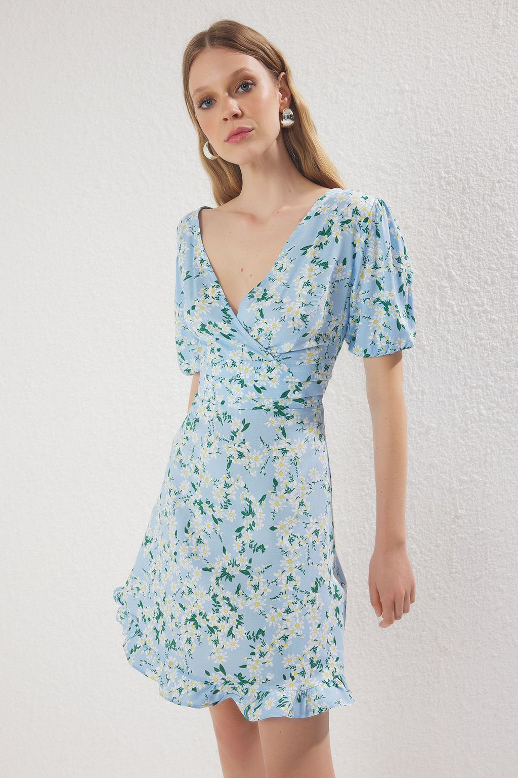 Mavi Cicekli A Kesim Mini Dokuma Elbise TWOSS25EL00655 - Trendyolmilla фото 2