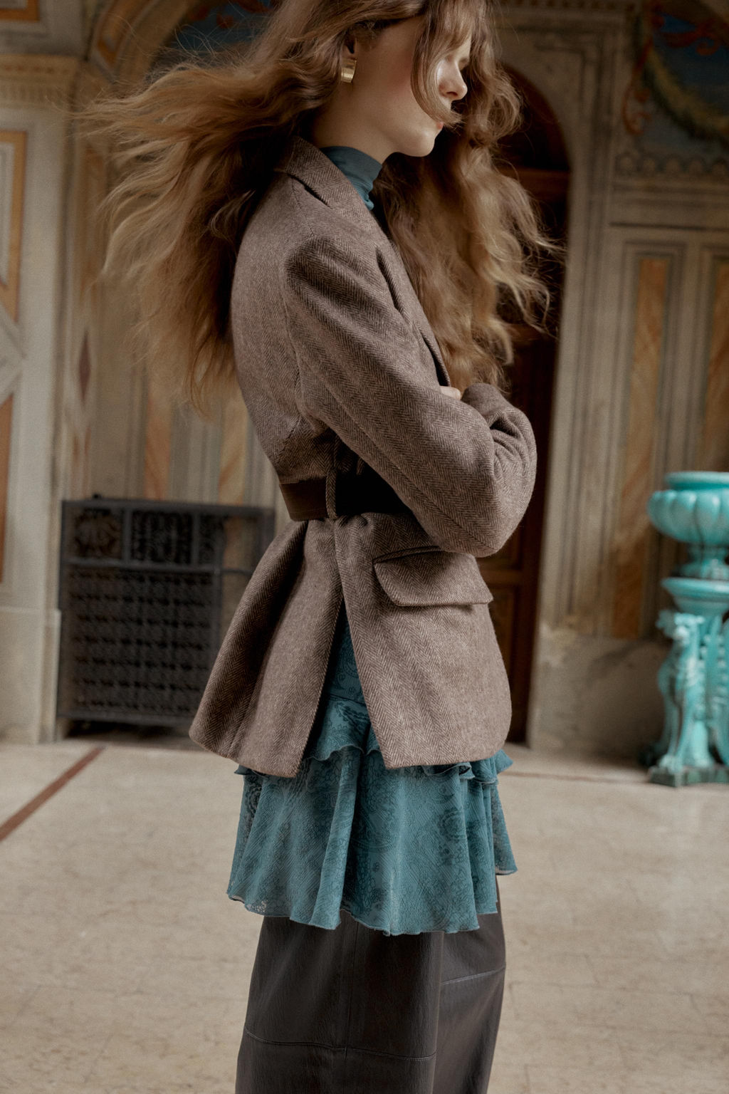 HERRINGBONE BLAZER WITH BELT - Zara фото 4