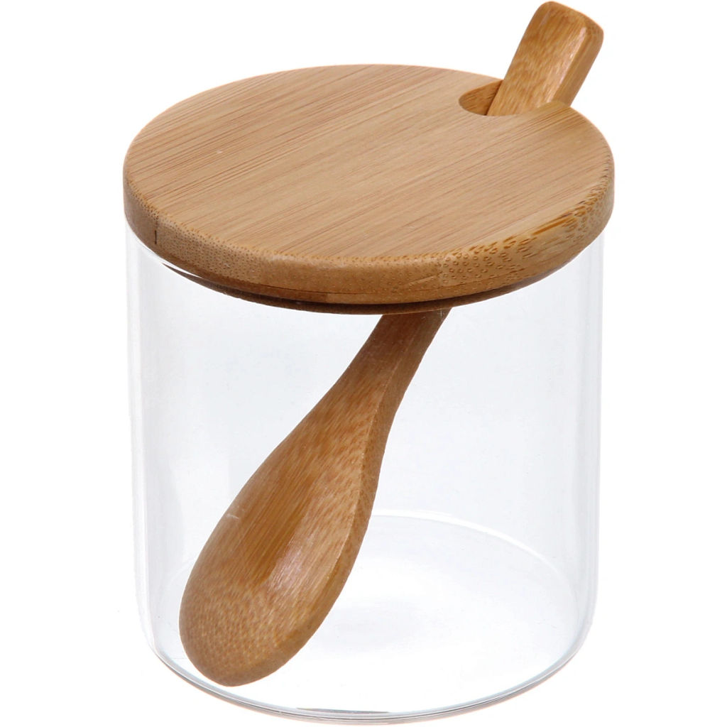 Банка стеклянная для специй 300мл "Хай-Тек" в наборе 3шт на бамбуковой подставке