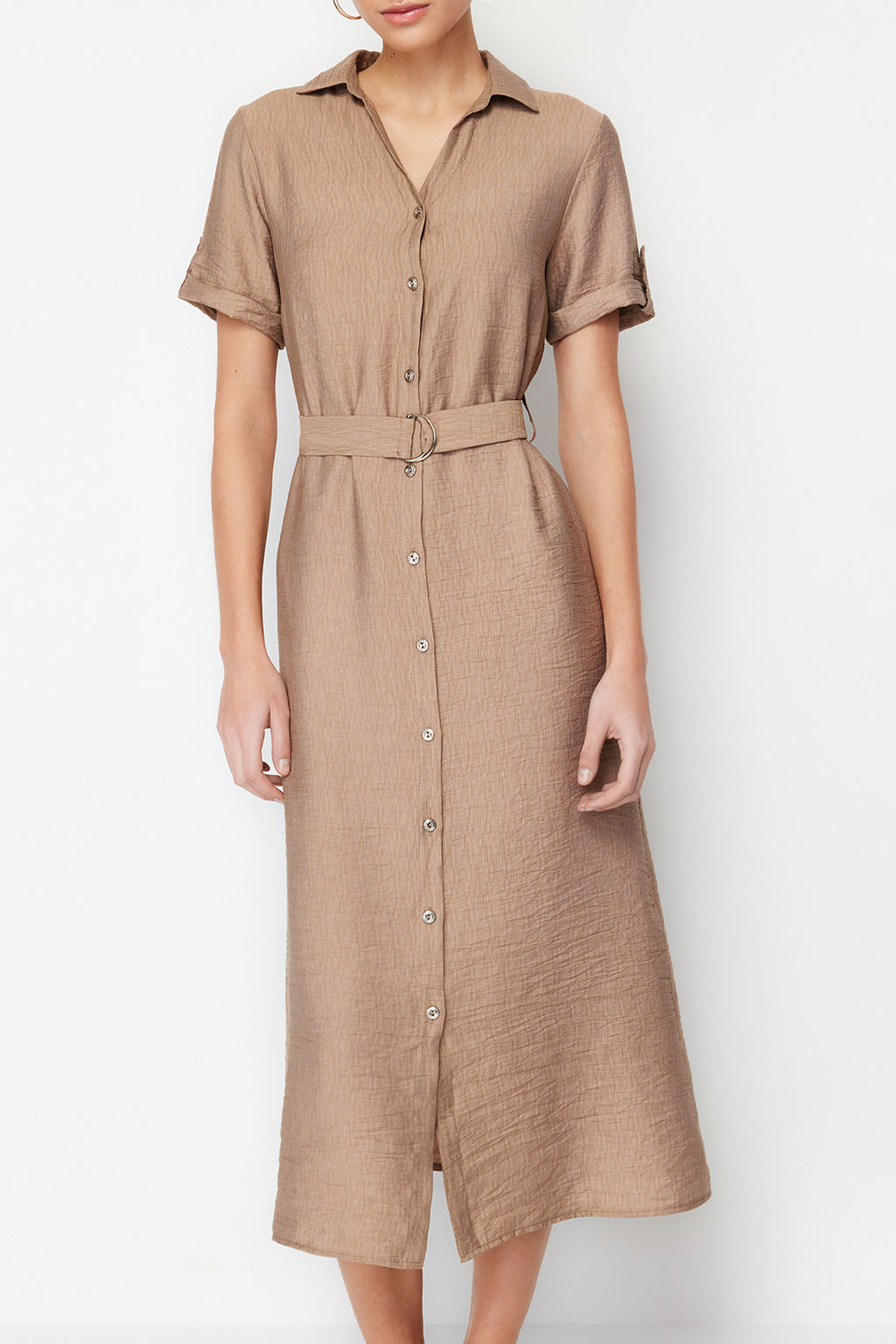 Vizon Kusakl? Midi Dokuma Gomlek Elbise TWOSS24EL00226