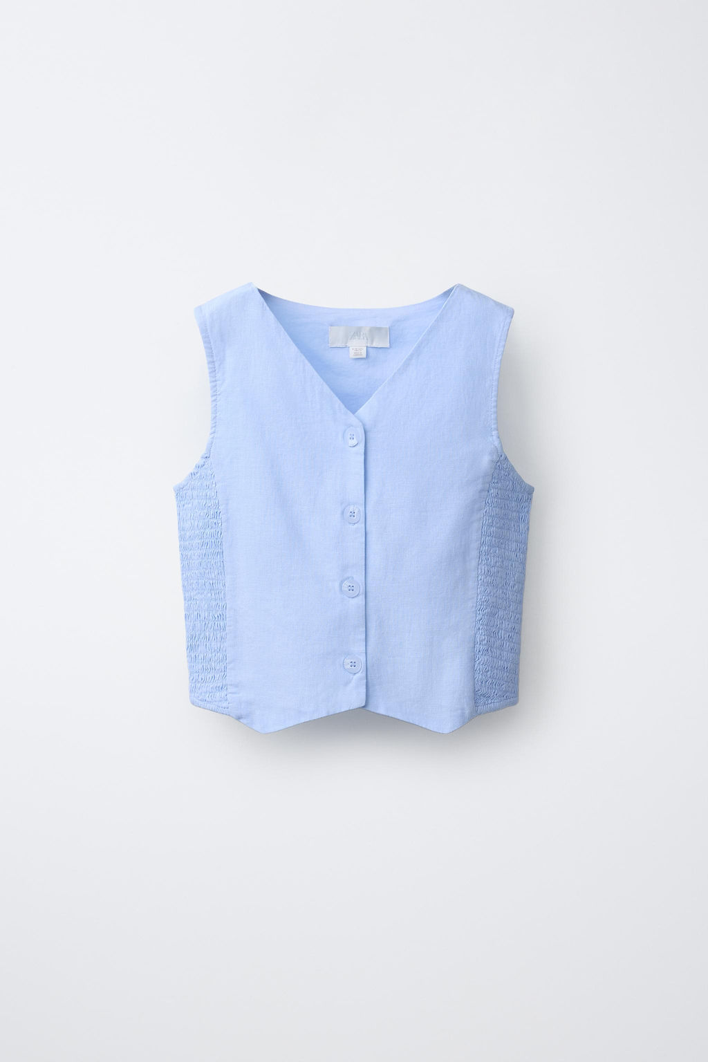 CHALECO NIDO DE ABEJA CON LINO / Azul cielo