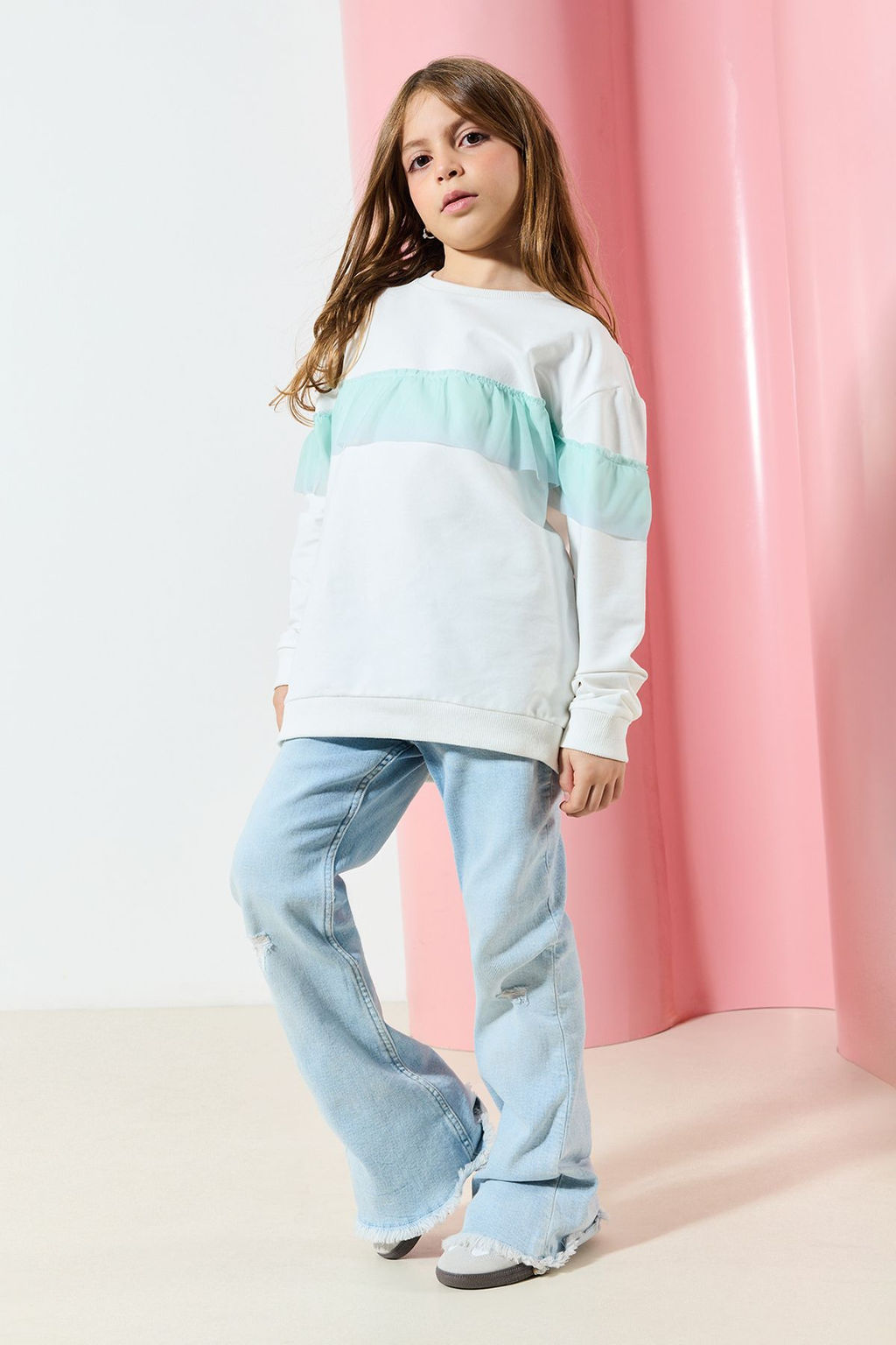 Ekru K?z Cocuk Duz Orme Sweatshirt TKDAW25SW00021