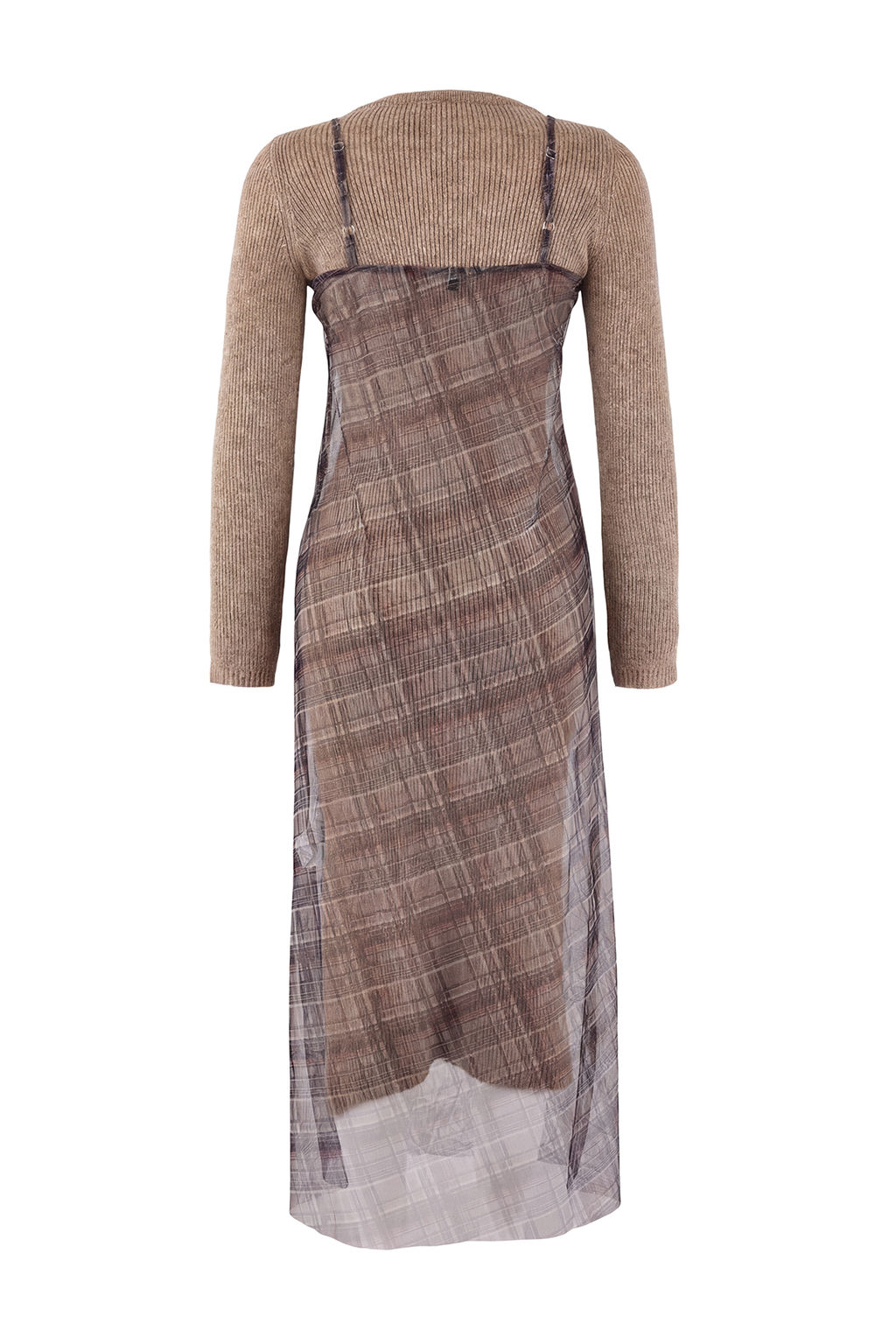 Bej Maxi Ekose Detayl? 2li Dokuma Triko Elbise TWOAW26EL00379 - Trendyolmilla фото 6