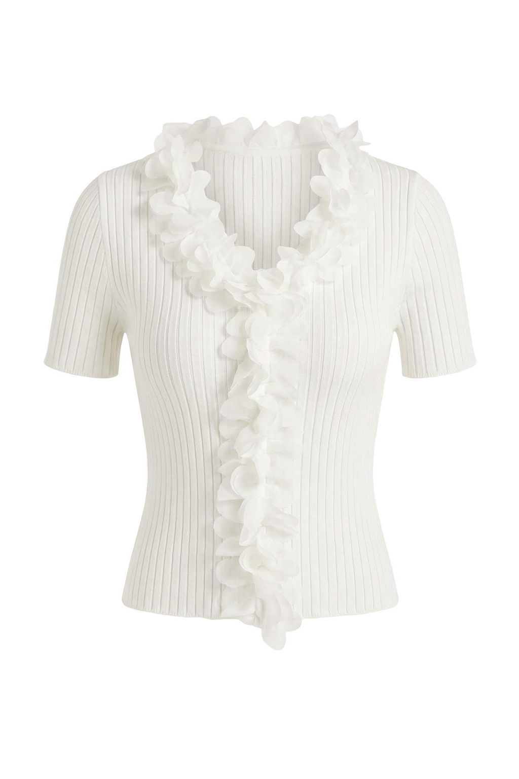 Ekru Tul Cicek V Yaka Detayl? Triko Bluz TWOSS26BZ00114