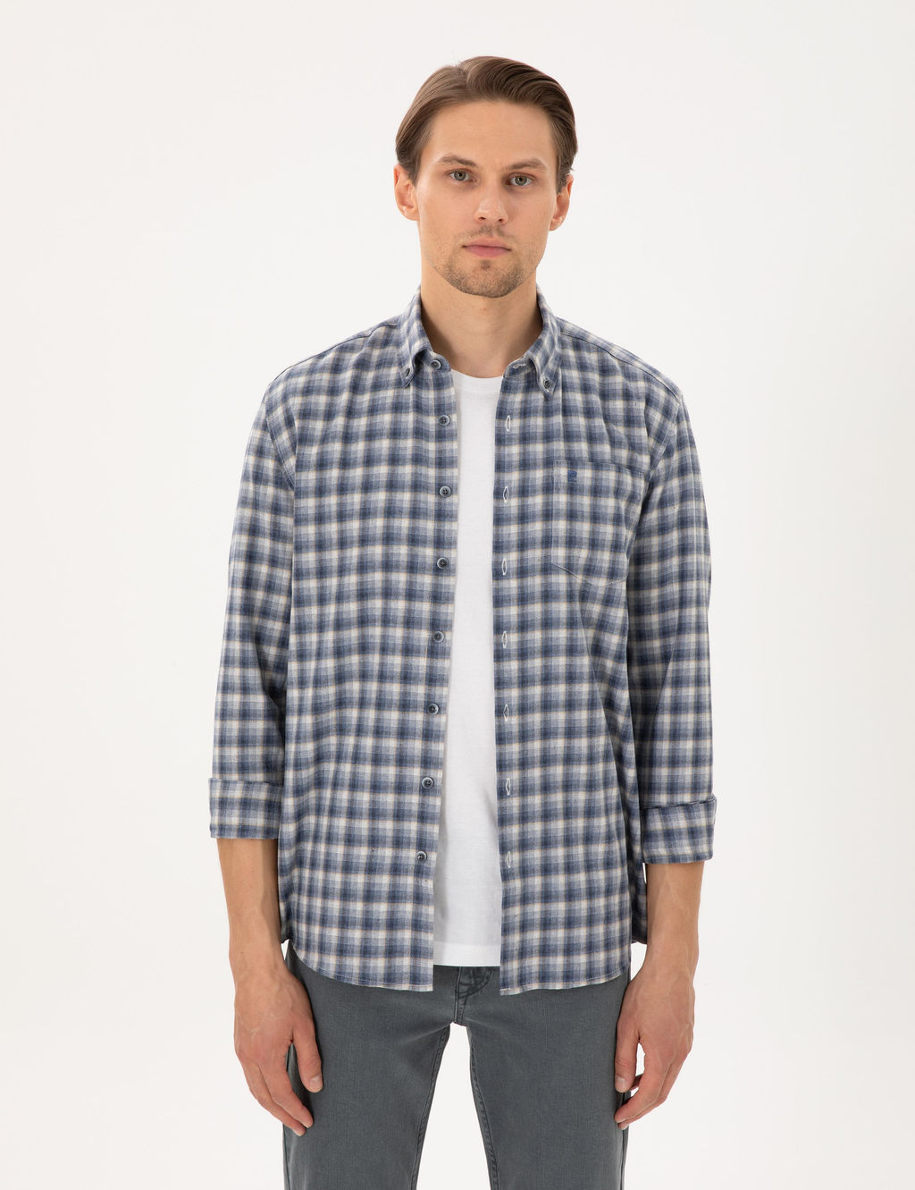 Рубашка Pierre Cardin Regular Fit синяя с длинным рукавом