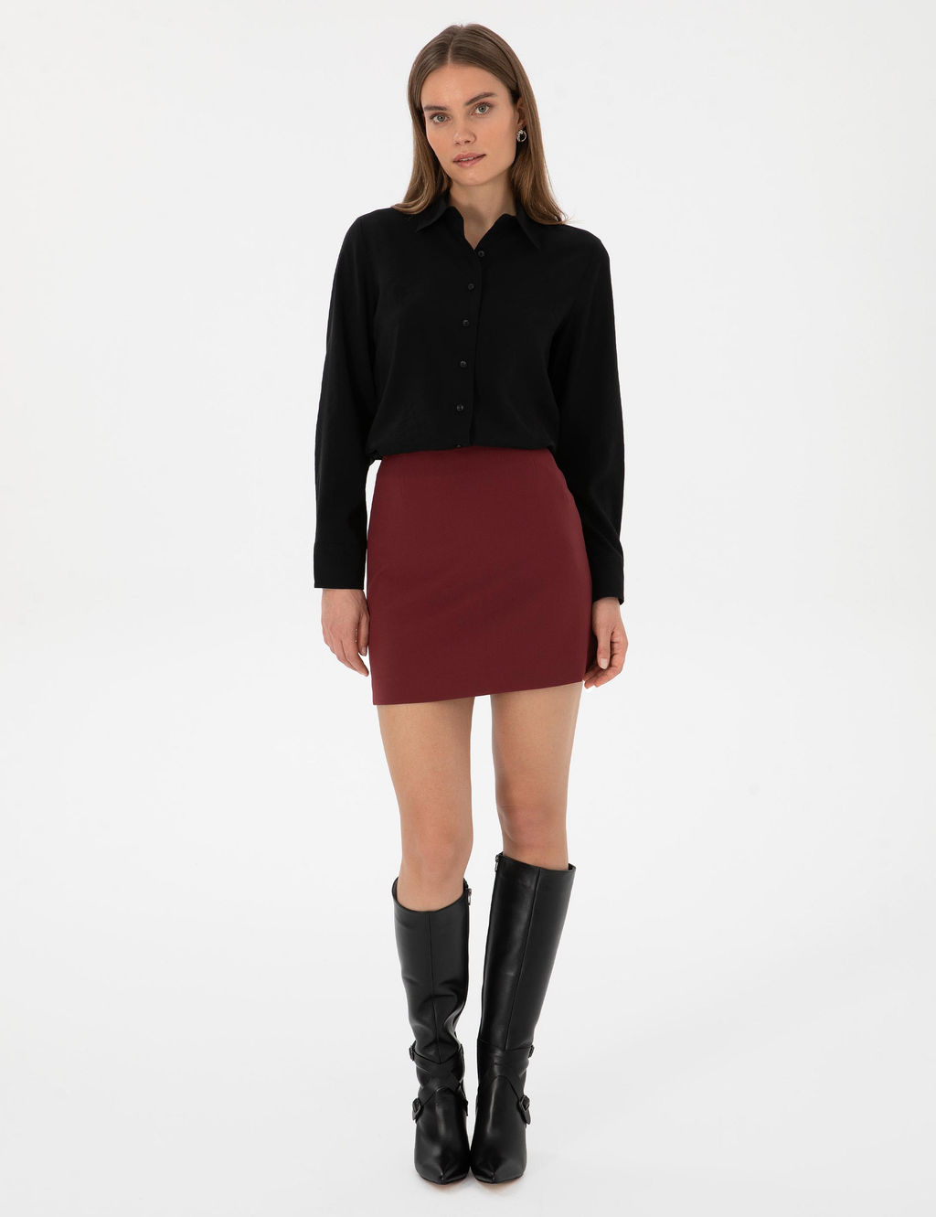 Bordo A Kesim Dokuma Etek - Pierre cardin фото 3