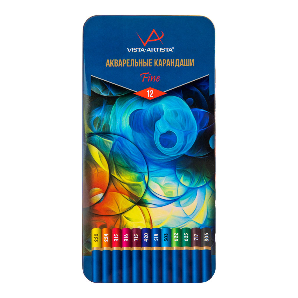VISTA-ARTISTA Fine VFWPM-12 Акварельные карандаши набор заточенный 2 х 12 цв. в металлической коробке