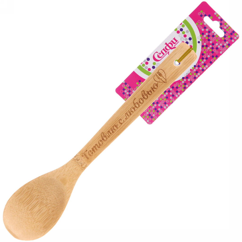 Цена за 5 шт. Ложка бамбуковая 30*6см "Готовлю с любовью" Селфи