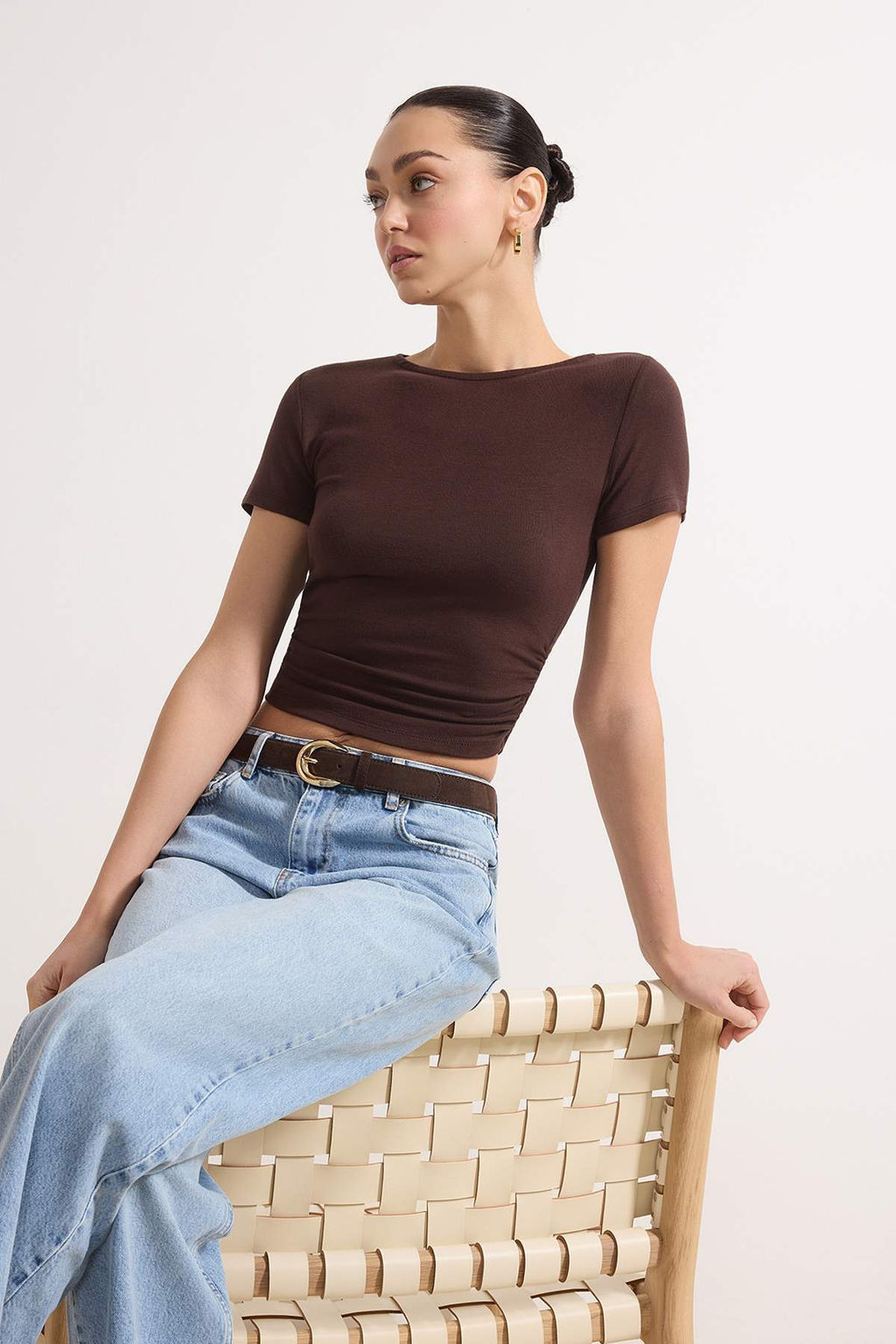 Kahverengi Buzgu/Drape Detayl? Fitted Orme Bluz TWOSS25BZ00505