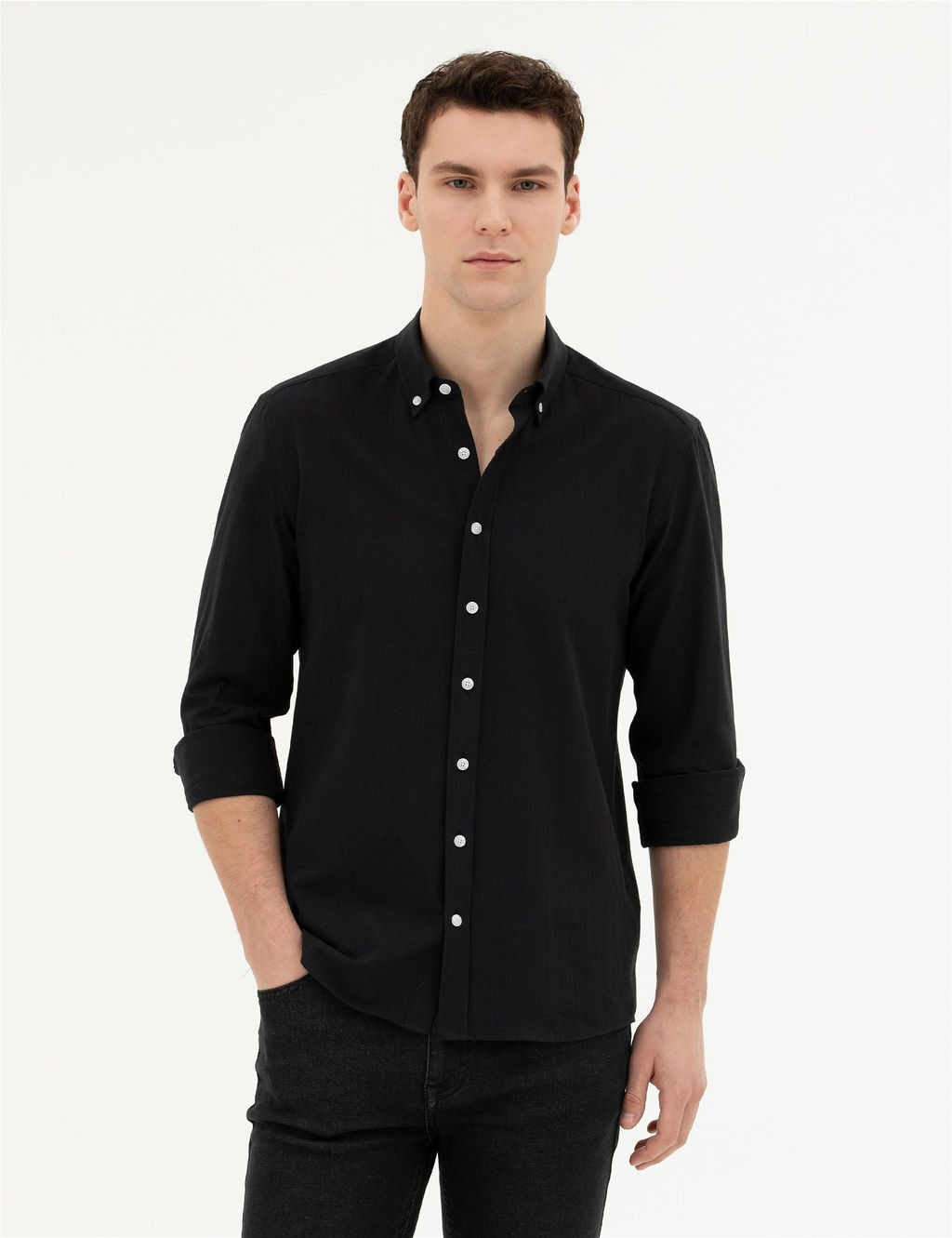 Siyah Slim Fit Uzun Kollu G_mlek