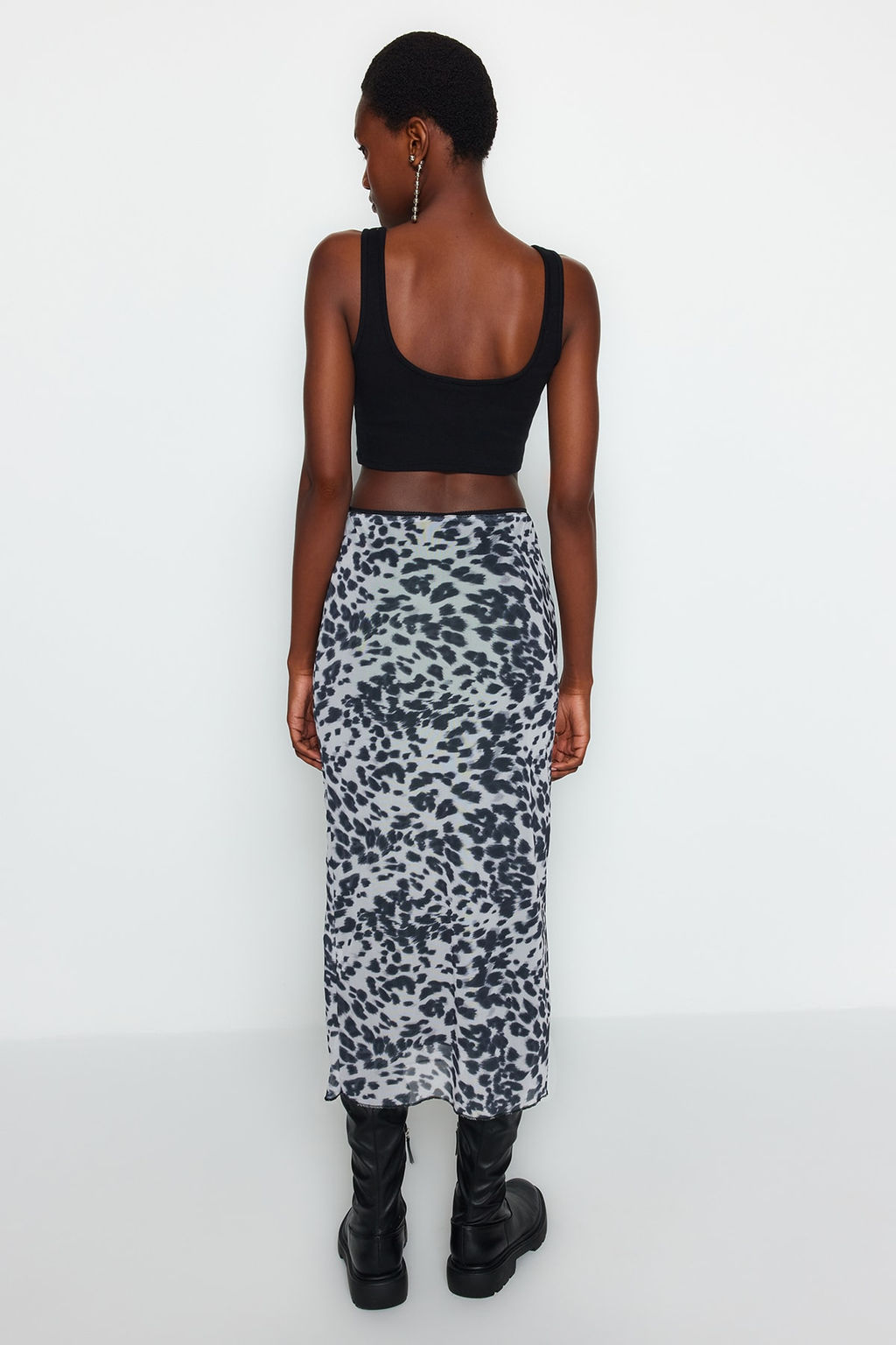 TRENDYOLMILLA Siyah Bel Detayl? Bask?l? Esnek Tul Maxi Orme Etek TWOAW24ET00124  фото 6