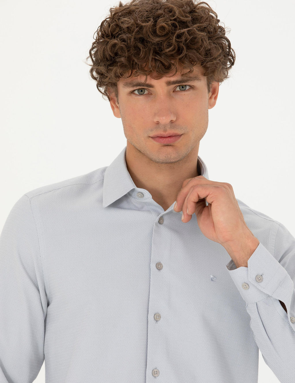 Рубашка Slim Fit с длинным рукавом серая