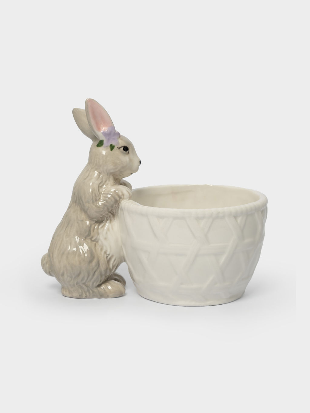 Конфетница, 12х16 см, керамика, молочно-серая, Кролик с корзинкой, Brown Rabbit