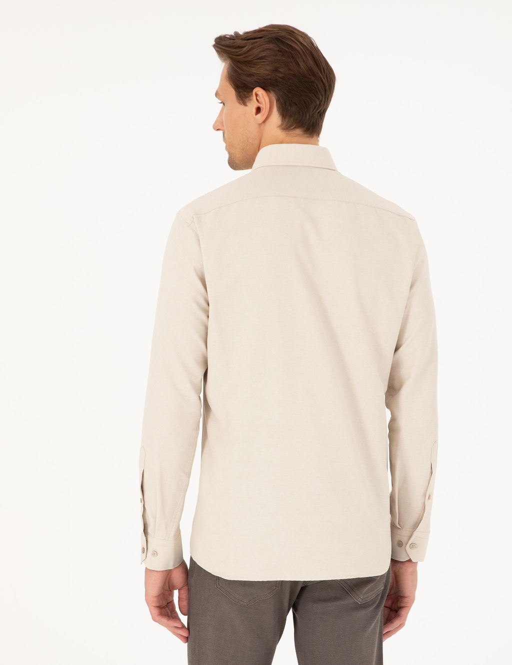 Bej Slim Fit Uzun Kollu G_mlek