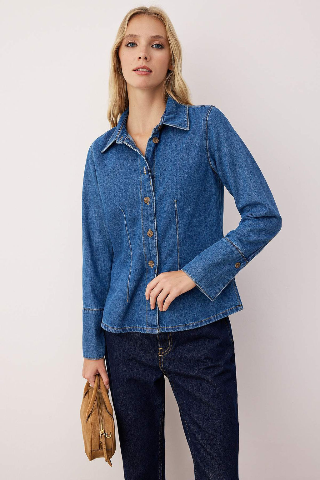 Mavi Manset Detayl? Fitted Denim Gomlek TWOAW26GO00049