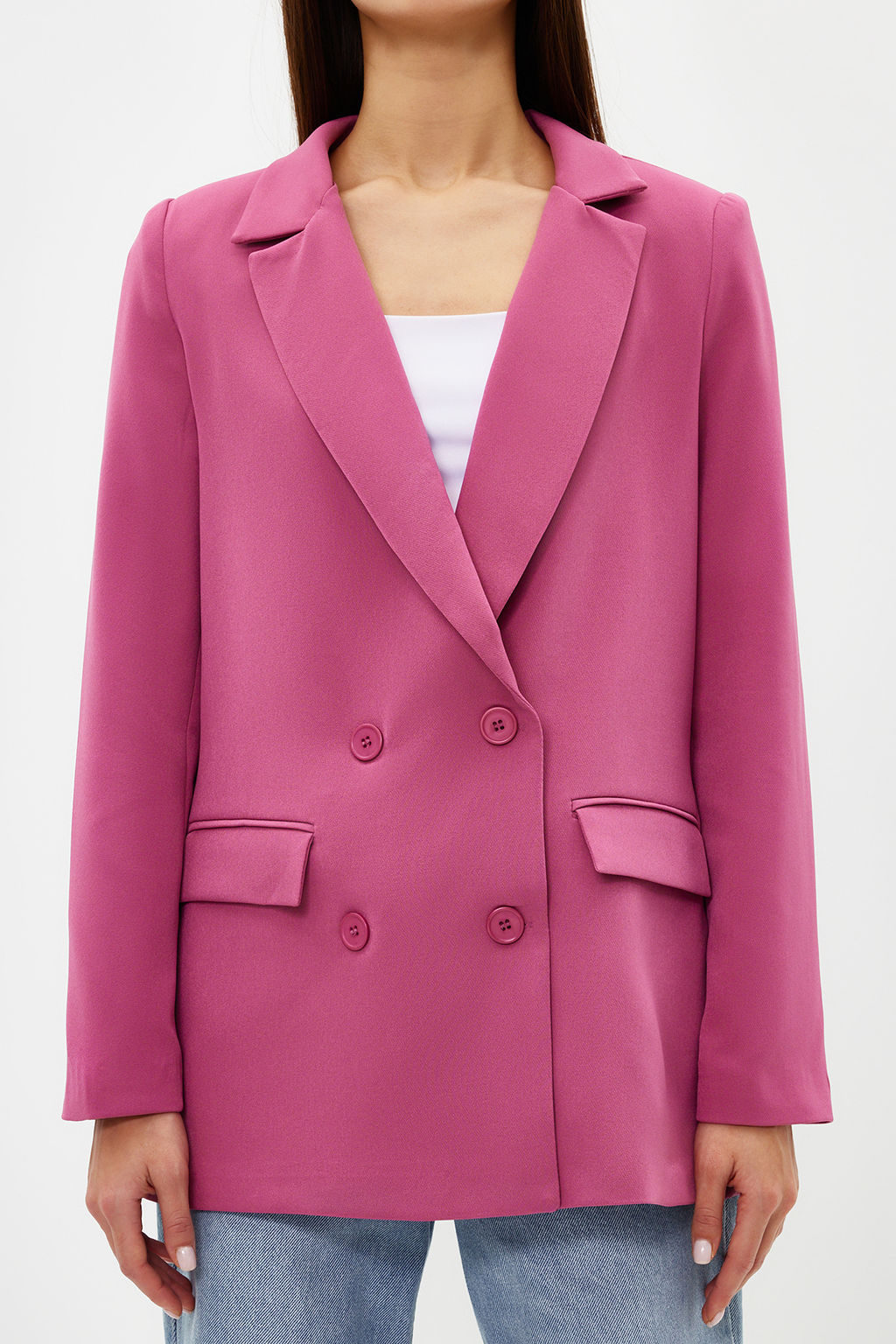Pembe Regular Astarl? Kruvaze Kapama Dokuma Blazer Ceket TWOAW21CE0264