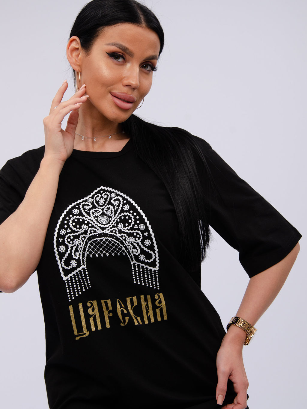 Сорочка "Царевна" чёрная, трикотаж