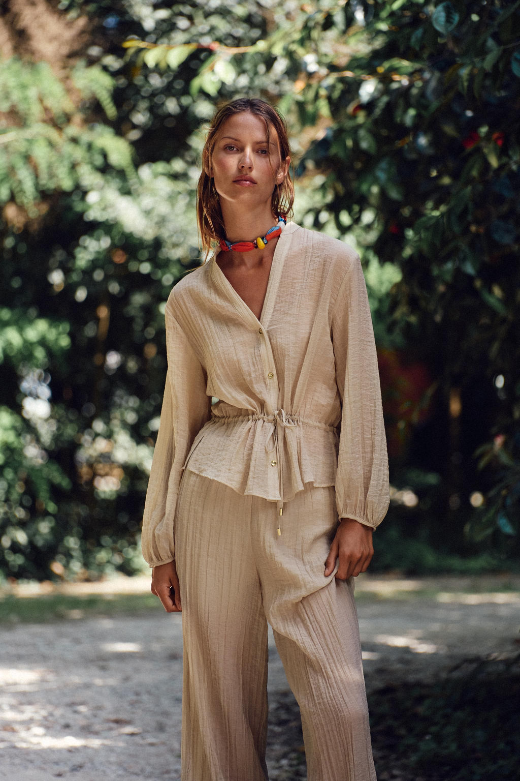 WIDE SEMI-SHEER CREASED-EFFECT TROUSERS - Zara фото 11