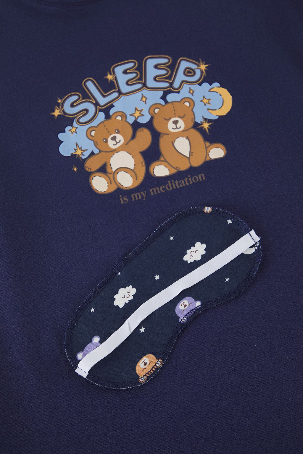 Trendyolmilla Lacivert %100 Pamuklu Ay?c?k ve Galaksi Desenli Uyku Bantl? Sortlu Orme Pijama Tak?m? THMSS25PT00360  фото 6